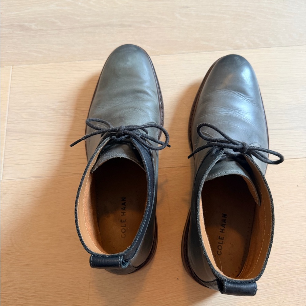 Cole Haan Black Leather Chukka Boots with Brown Welt - Picture 5 of 7